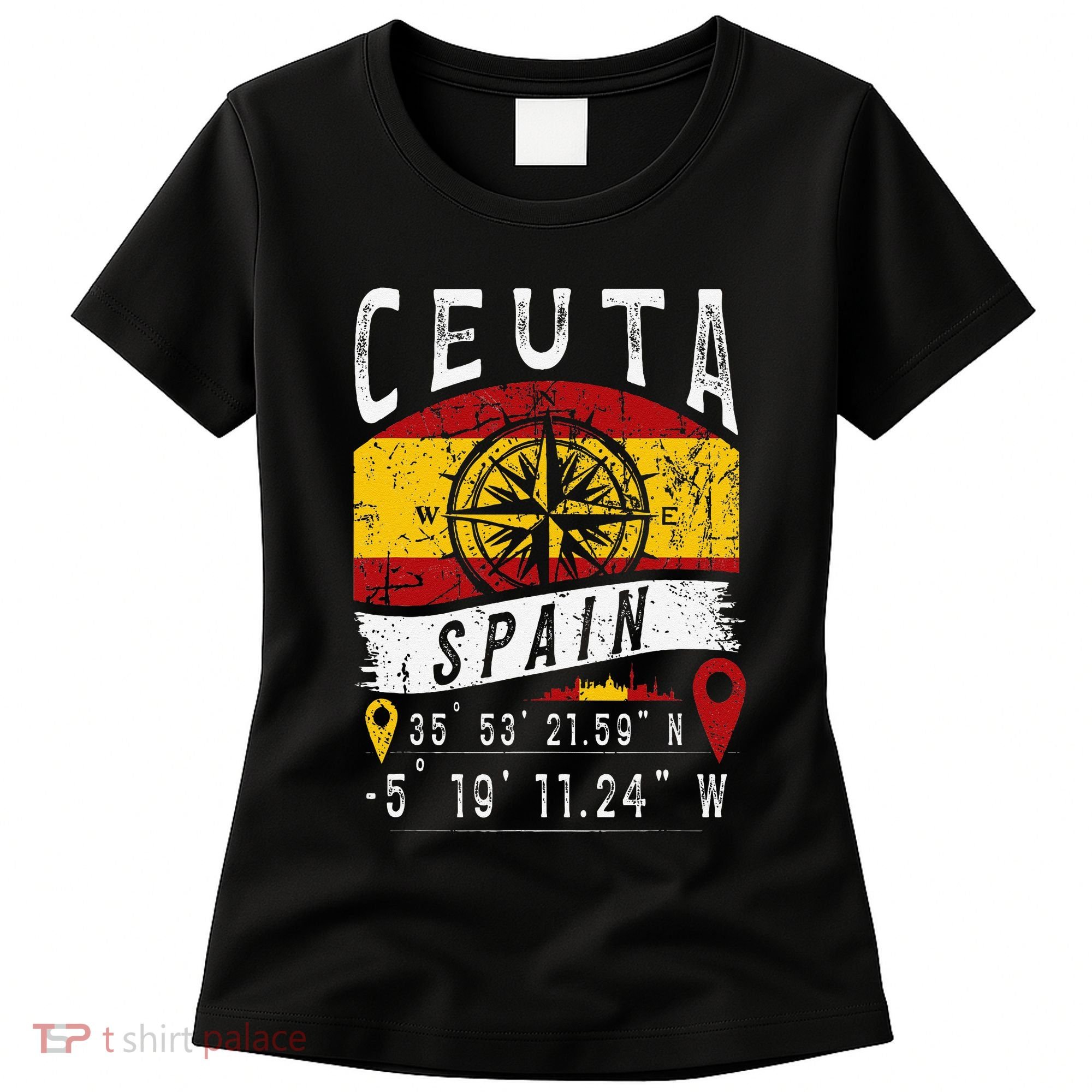 Ceuta Spain Flag Gps Coordinates Of Ceuta Women's T-Shirt
