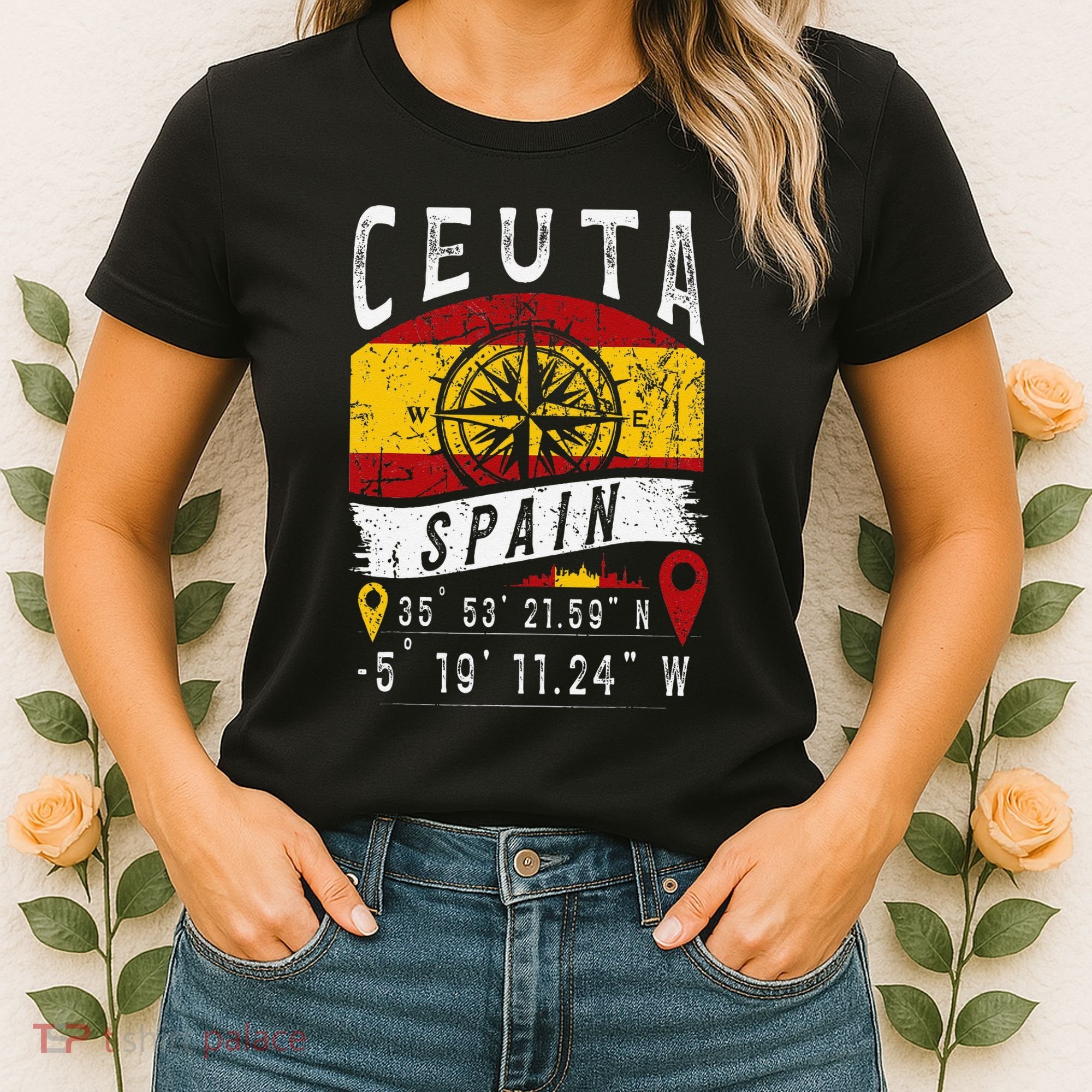 Ceuta Spain Flag Gps Coordinates Of Ceuta Women's T-Shirt