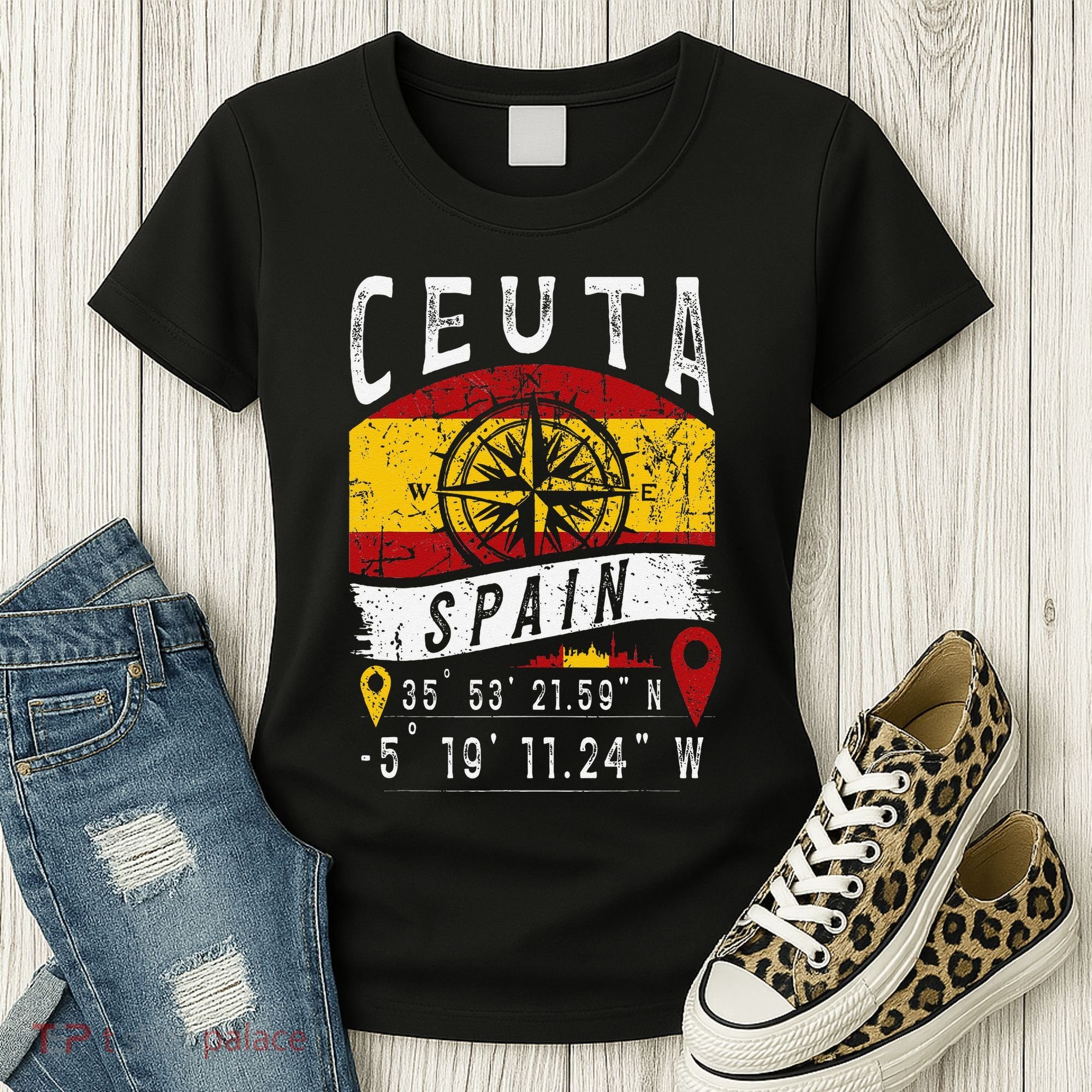 Ceuta Spain Flag Gps Coordinates Of Ceuta Women's T-Shirt
