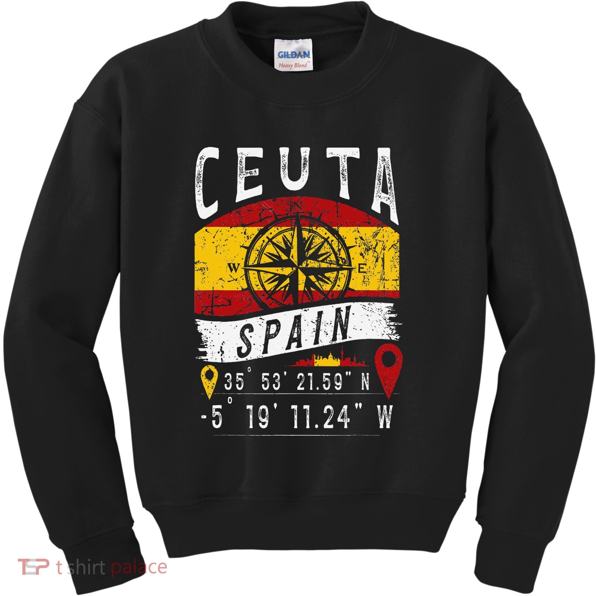 Ceuta Spain Flag Gps Coordinates Of Ceuta Kids Sweatshirt