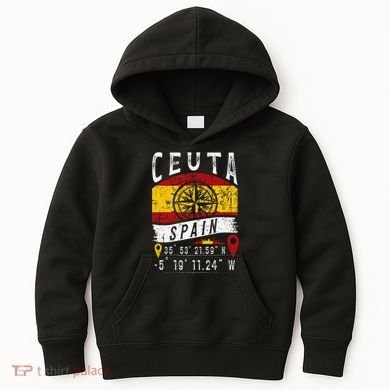 Ceuta Spain Flag Gps Coordinates Of Ceuta Kids Hoodie