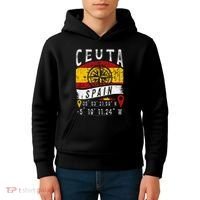 Ceuta Spain Flag Gps Coordinates Of Ceuta Kids Hoodie thumb 4
