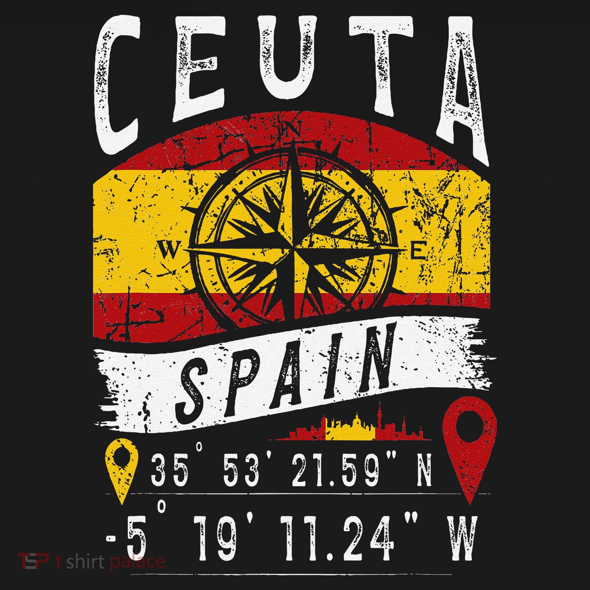 Ceuta Spain Flag Gps Coordinates Of Ceuta Kids Hoodie