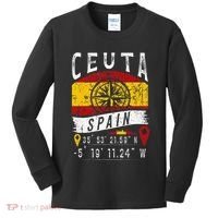 Ceuta Spain Flag Gps Coordinates Of Ceuta Kids Long Sleeve Shirt thumb 0