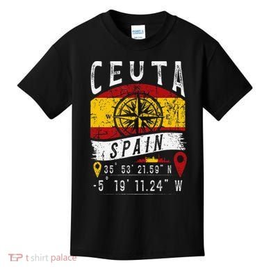 Ceuta Spain Flag Gps Coordinates Of Ceuta Kids T-Shirt