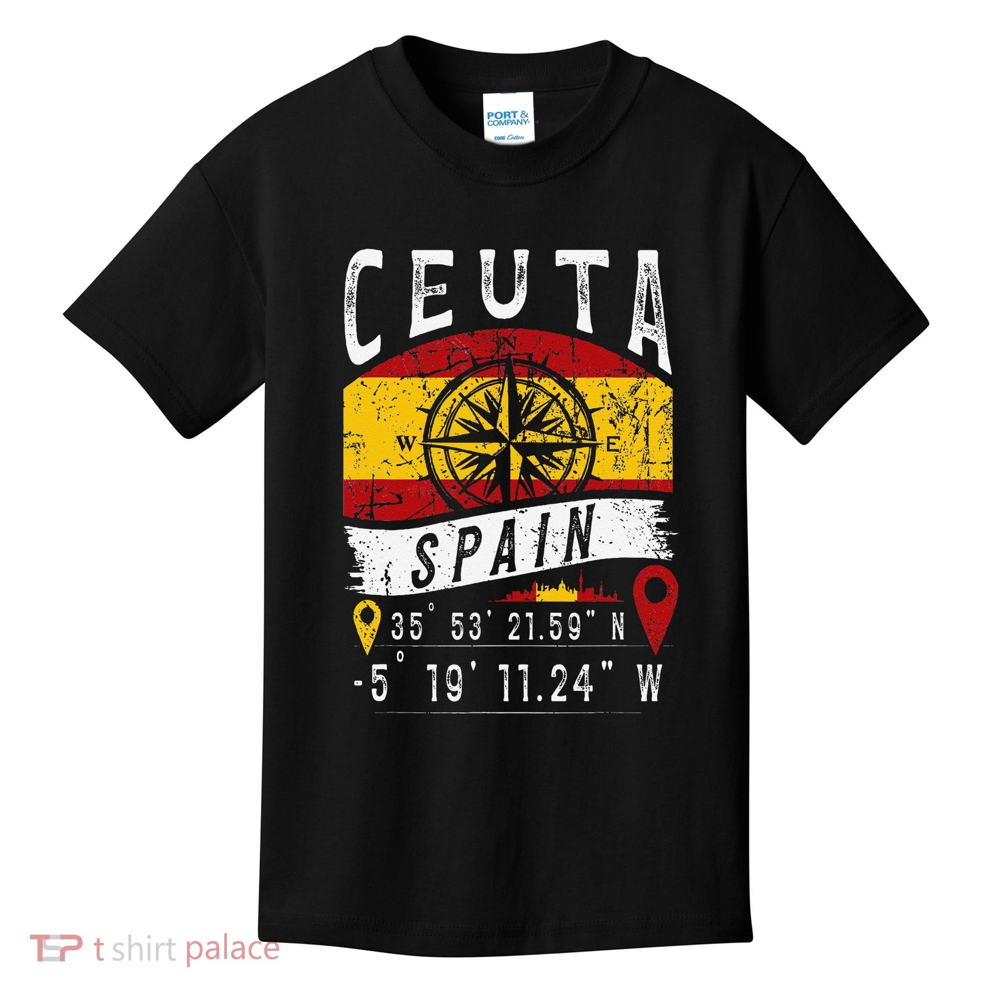 Ceuta Spain Flag Gps Coordinates Of Ceuta Kids T-Shirt