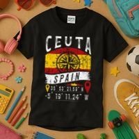 Ceuta Spain Flag Gps Coordinates Of Ceuta Kids T-Shirt thumb 3