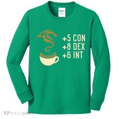 Coffee Stats For Roleplaying And Larping Tabletop Rpg Kids Long Sleeve Shirt
