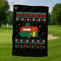 Christmas Sweater Funny Camping Camper Gift Golf Towel thumb 1