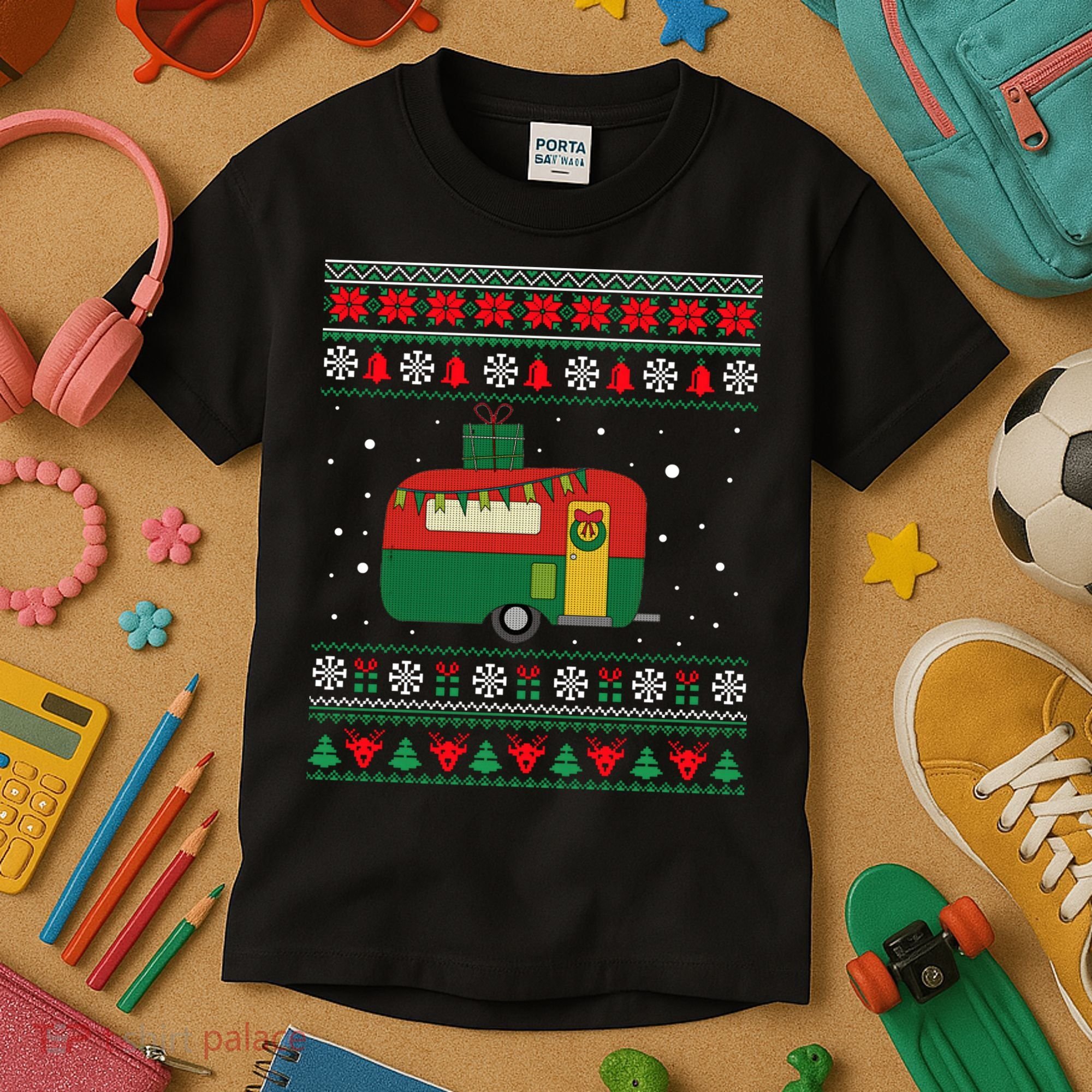 Christmas Sweater Funny Camping Camper Gift Kids T-Shirt