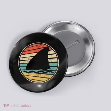 Cute Shark Fin Graphic Retro Vintage 70s 80s Shark Lover Fun Button