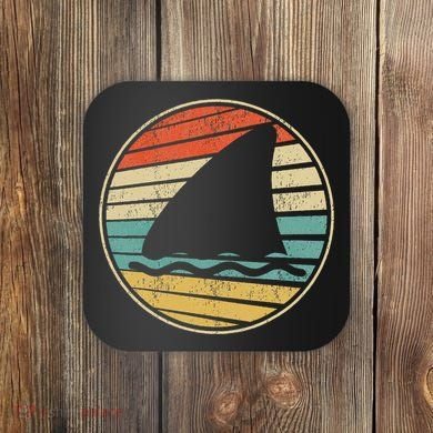 Cute Shark Fin Graphic Retro Vintage 70s 80s Shark Lover Fun Coaster