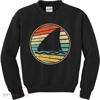 Cute Shark Fin Graphic Retro Vintage 70s 80s Shark Lover Fun Kids Sweatshirt