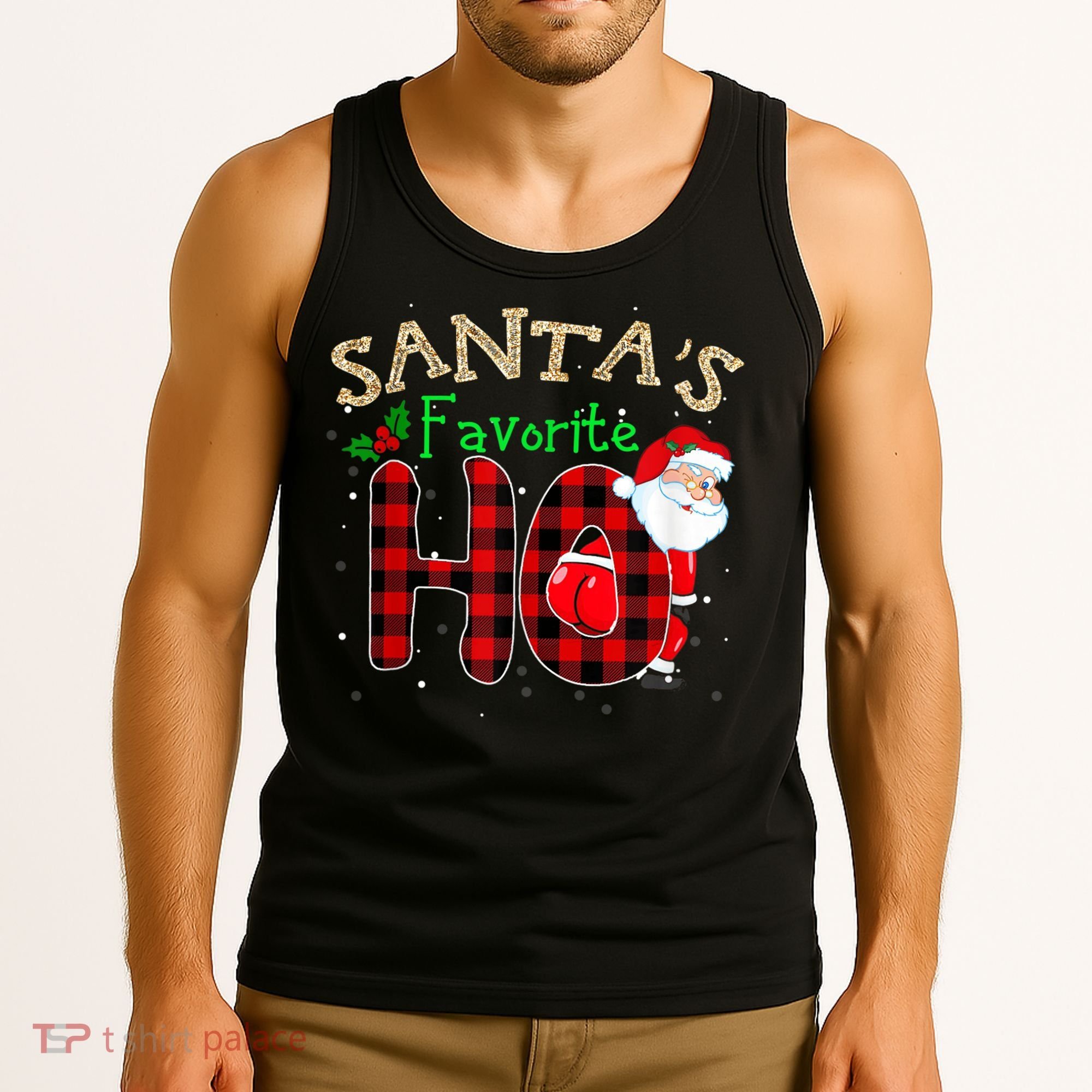 Christmas Santa's Favorite Ho Xmas Pajama Funny Naughty Tank Top
