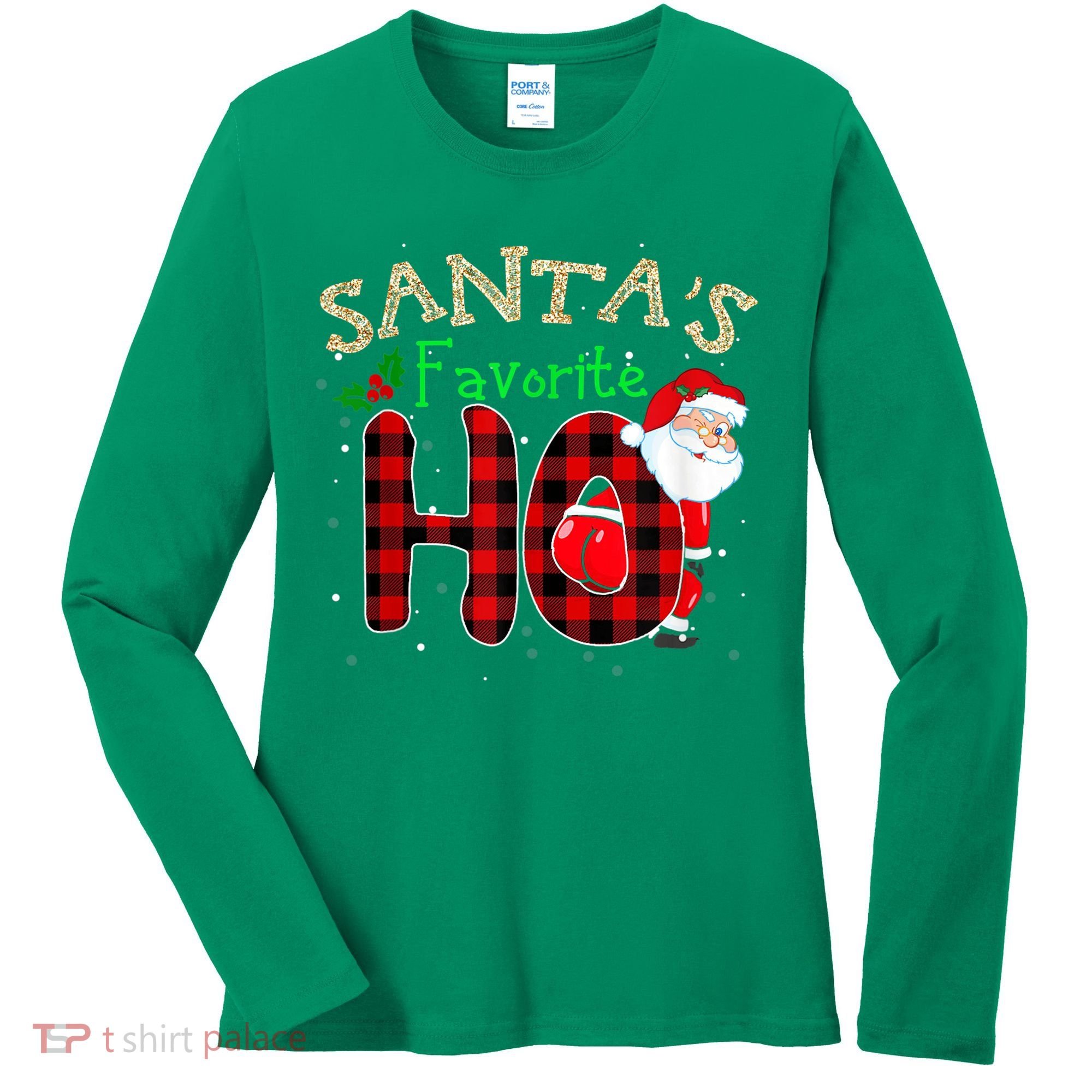 Christmas Santa's Favorite Ho Xmas Pajama Funny Naughty Women's Long Sleeve Shirt