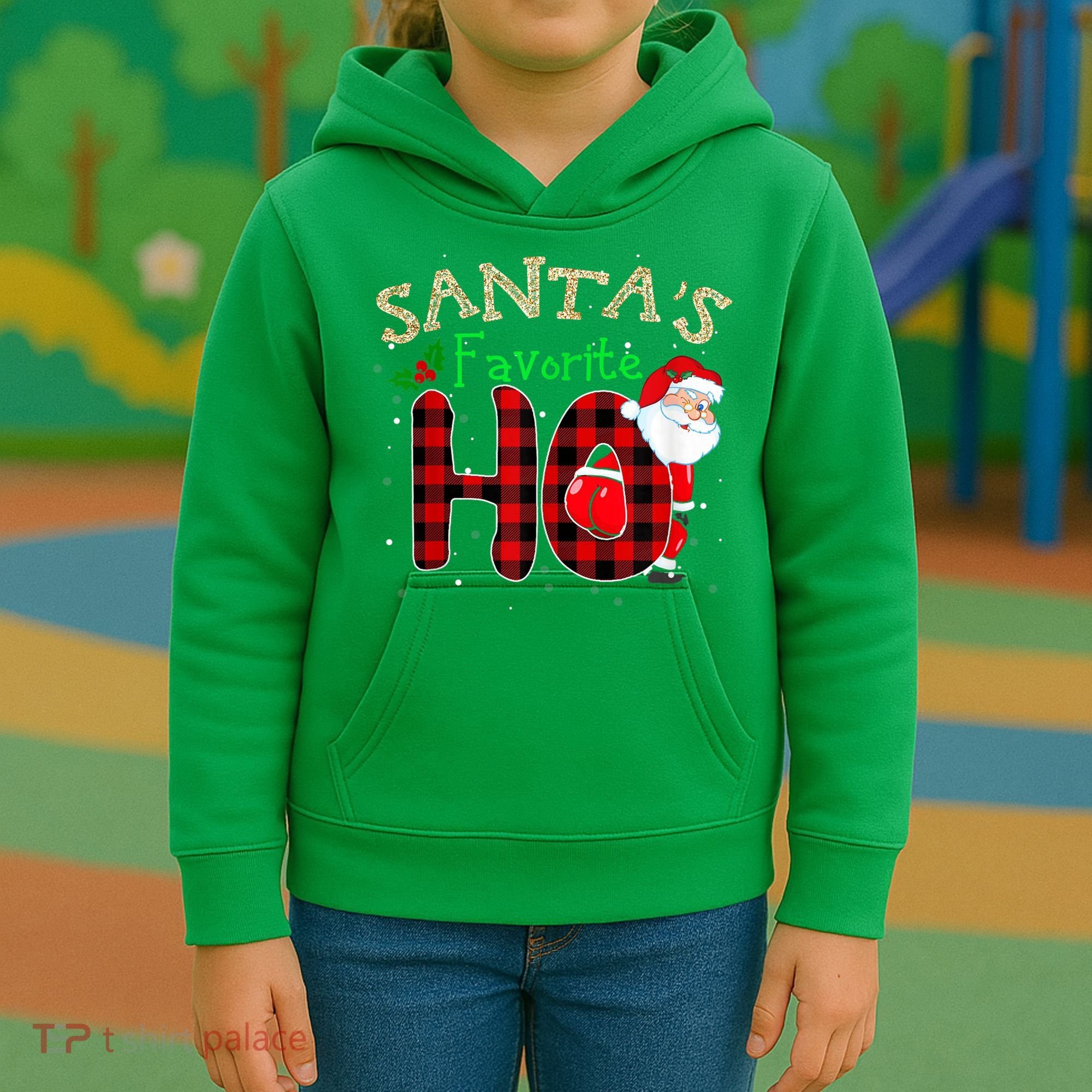 Christmas Santa's Favorite Ho Xmas Pajama Funny Naughty Kids Hoodie