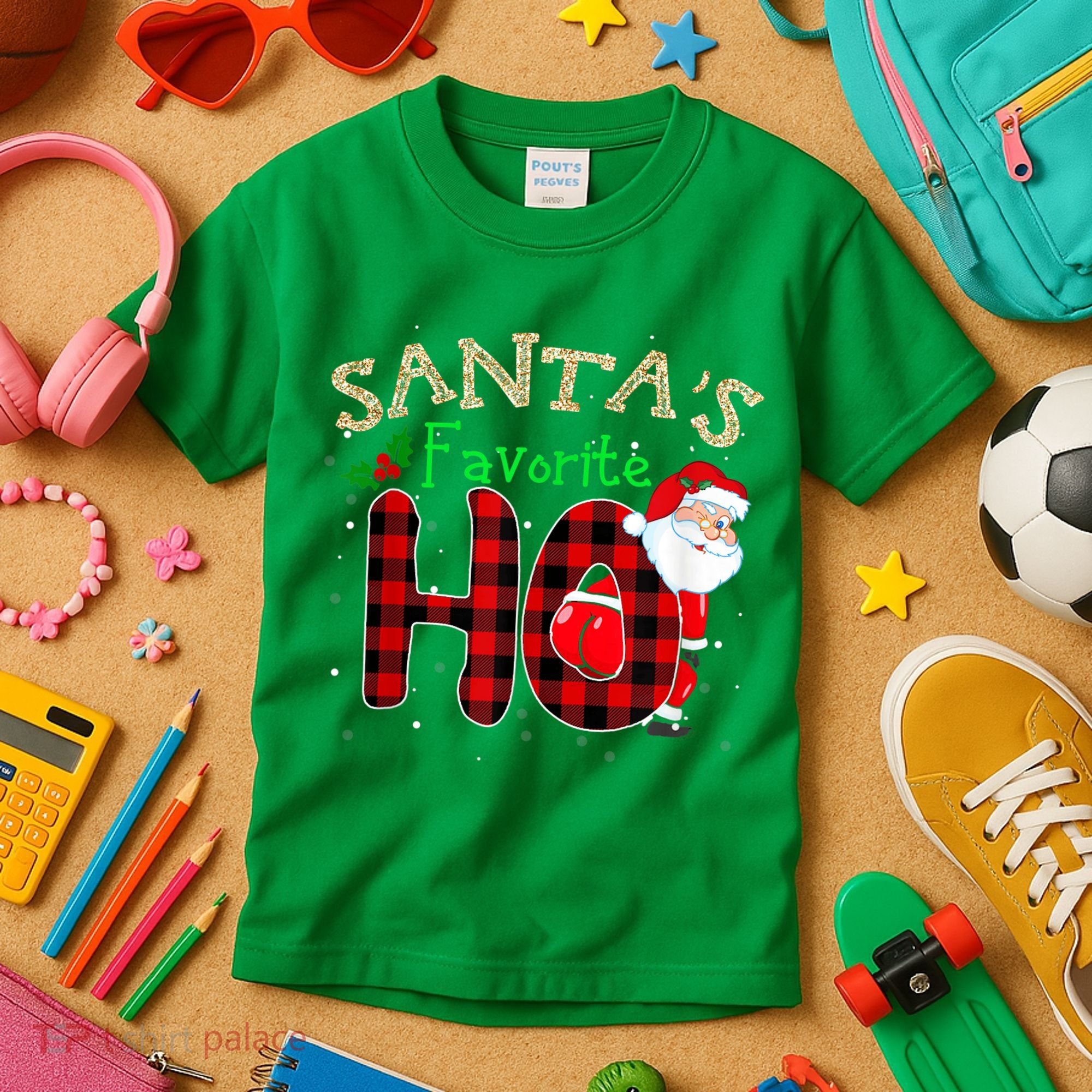 Christmas Santa's Favorite Ho Xmas Pajama Funny Naughty Kids T-Shirt