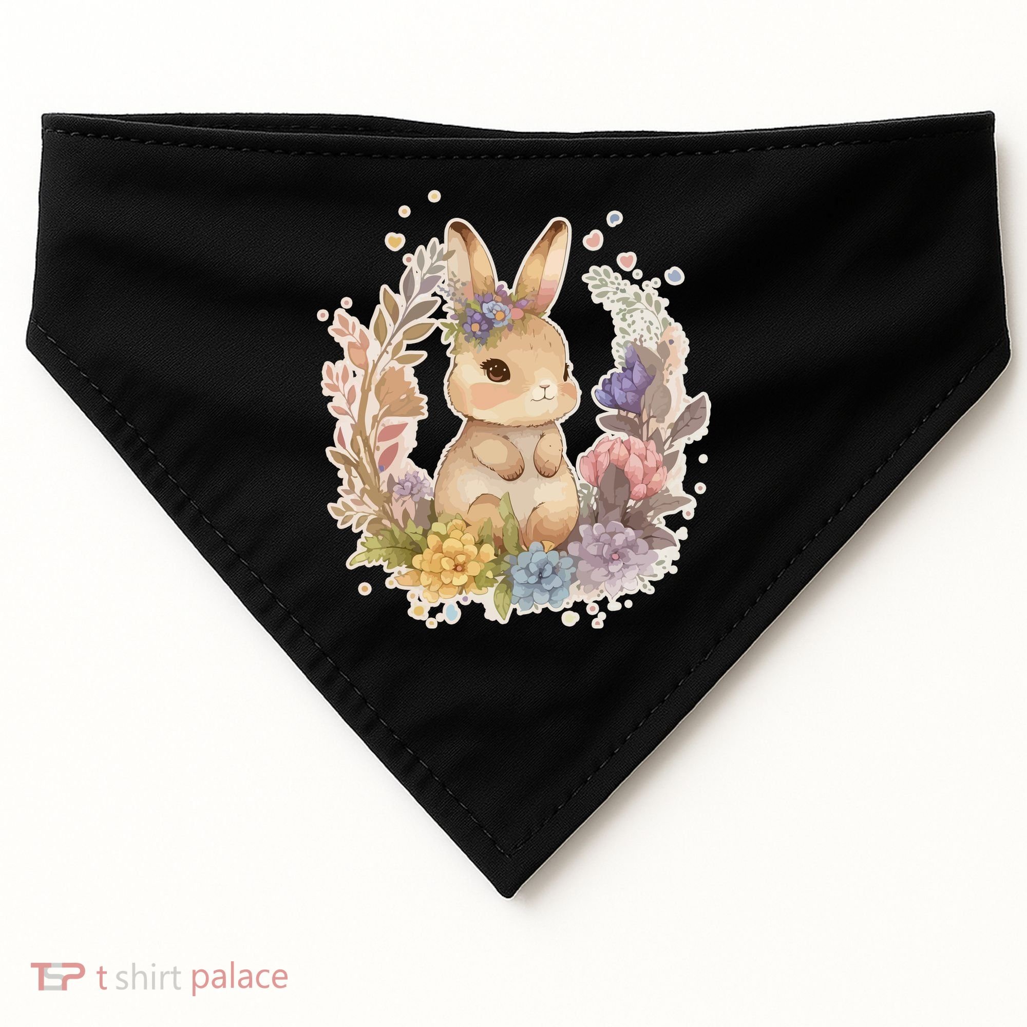 Cute Springtime Floral Baby Bunny Rabbit USA-Made Doggie Bandana