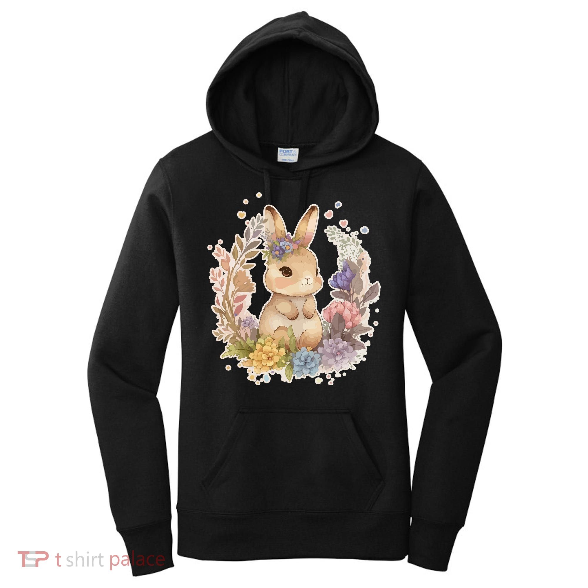 Cute Springtime Floral Baby Bunny Rabbit Women's Hoodie