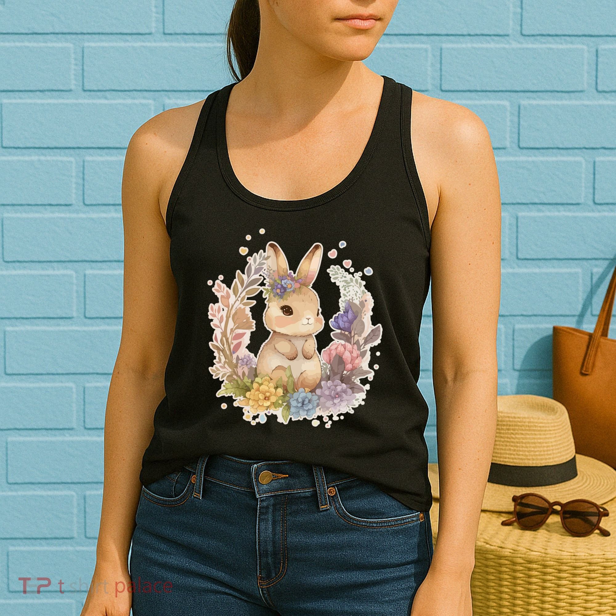 Cute Springtime Floral Baby Bunny Rabbit Women's Tank Top