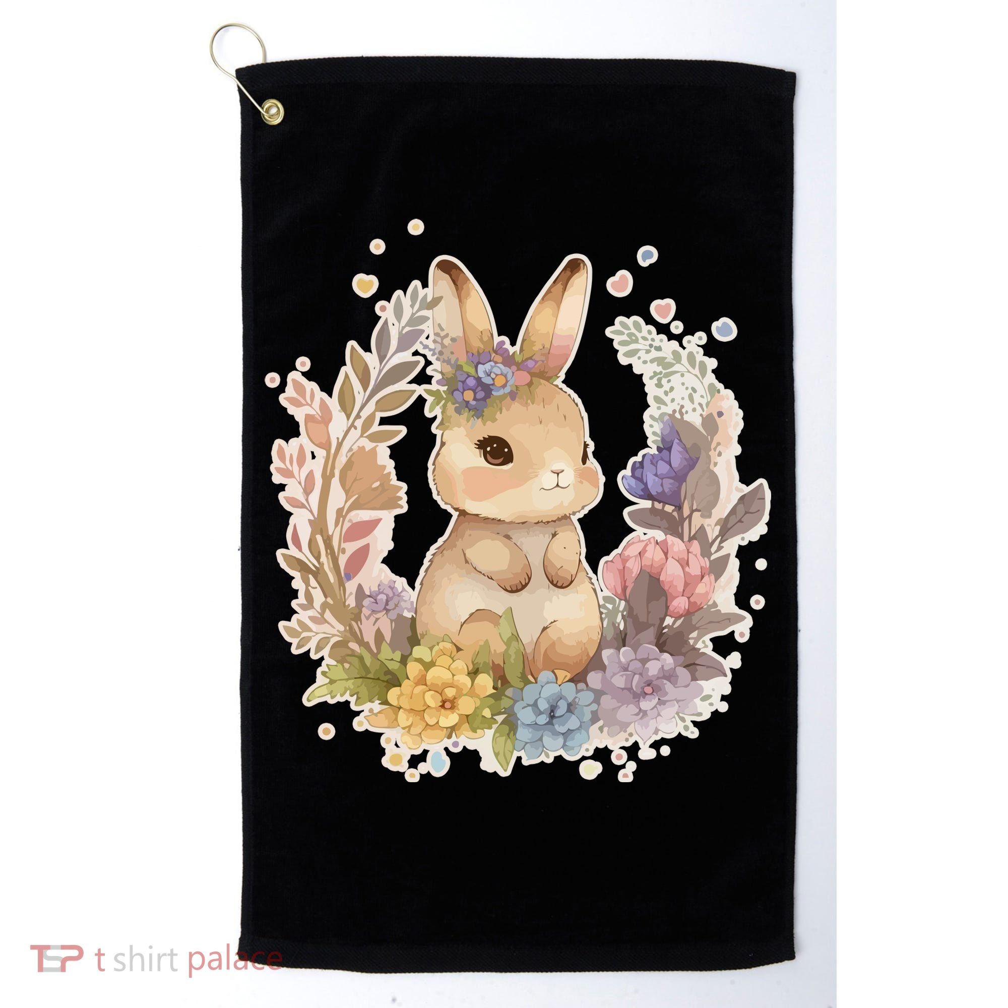 Cute Springtime Floral Baby Bunny Rabbit Golf Towel