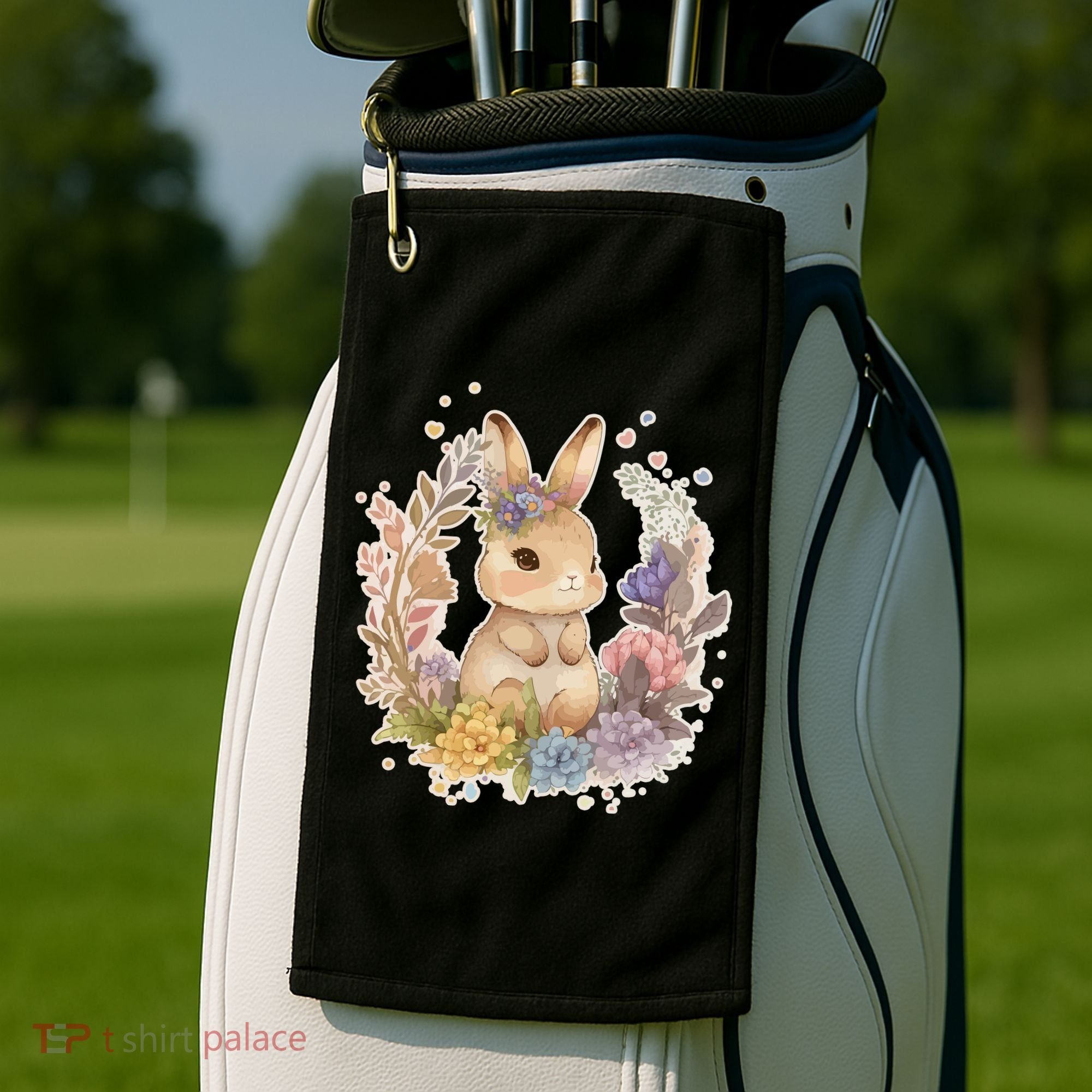 Cute Springtime Floral Baby Bunny Rabbit Golf Towel