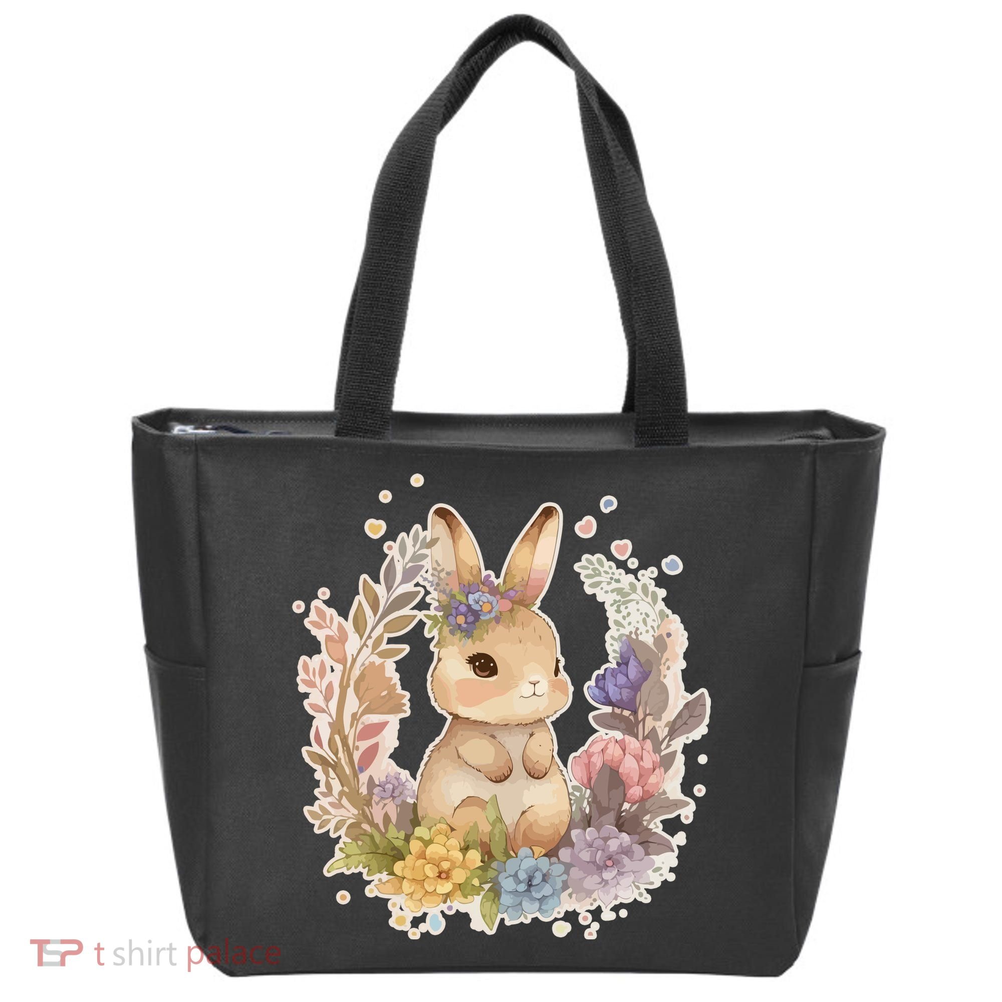 Cute Springtime Floral Baby Bunny Rabbit Tote Bag