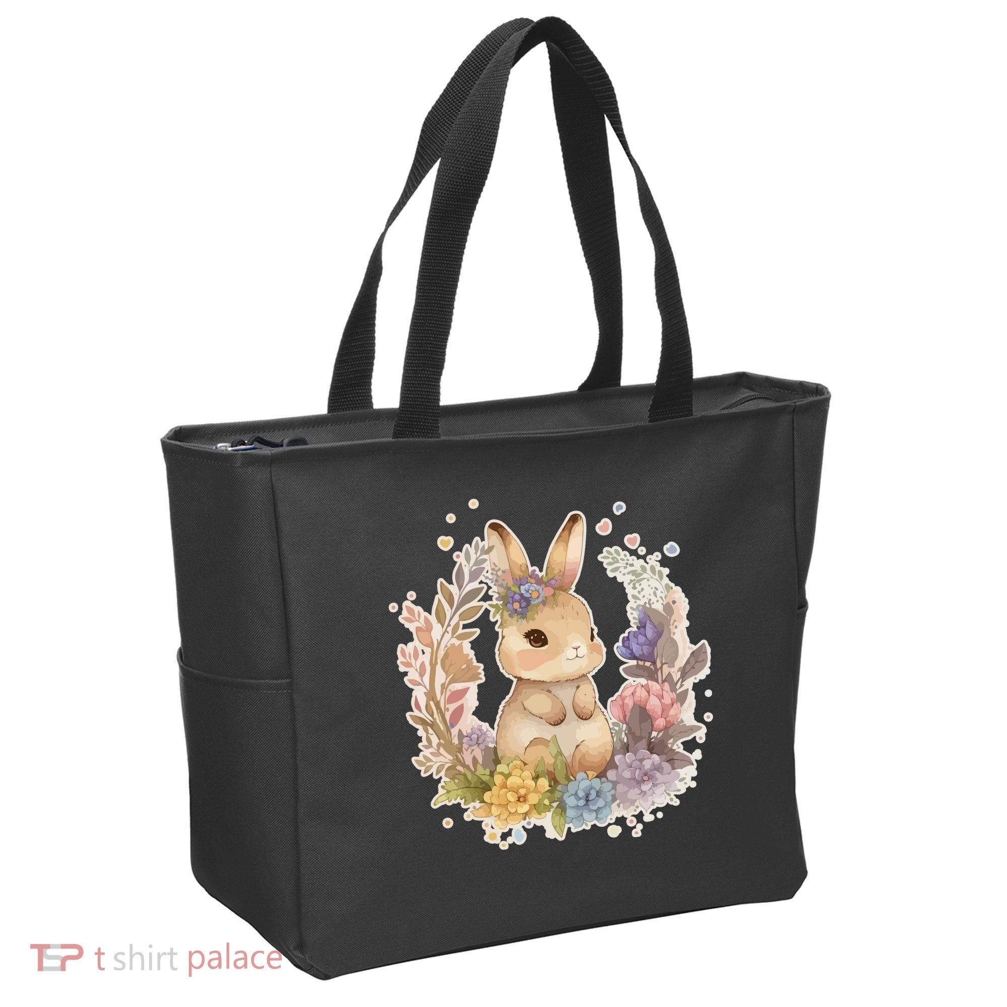Cute Springtime Floral Baby Bunny Rabbit Tote Bag