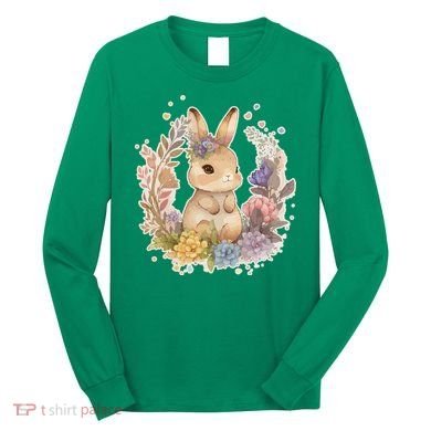 Cute Springtime Floral Baby Bunny Rabbit Long Sleeve Shirt