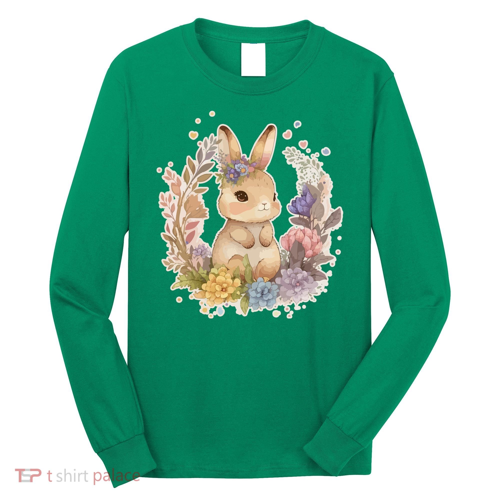 Cute Springtime Floral Baby Bunny Rabbit Long Sleeve Shirt