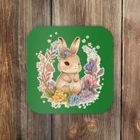 Cute Springtime Floral Baby Bunny Rabbit Coaster thumb 0