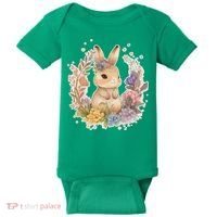 Cute Springtime Floral Baby Bunny Rabbit Baby Bodysuit thumb 0