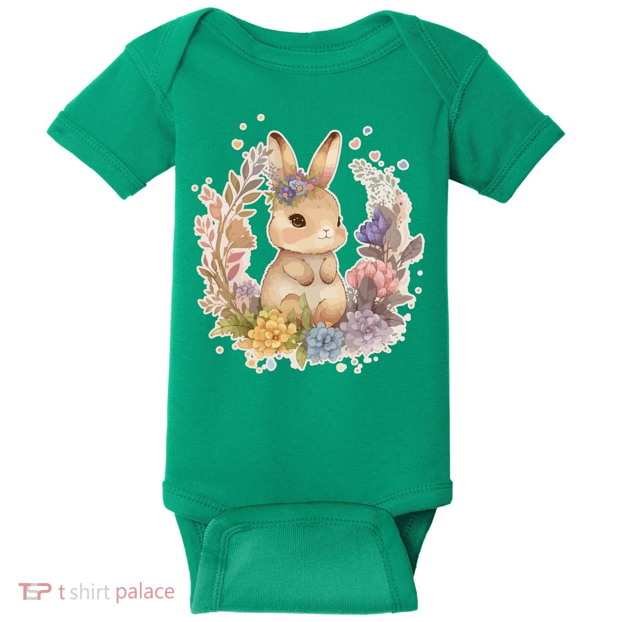 Cute Springtime Floral Baby Bunny Rabbit Baby Bodysuit