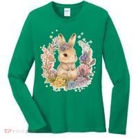 Cute Springtime Floral Baby Bunny Rabbit Women's Long Sleeve Shirt thumb 0