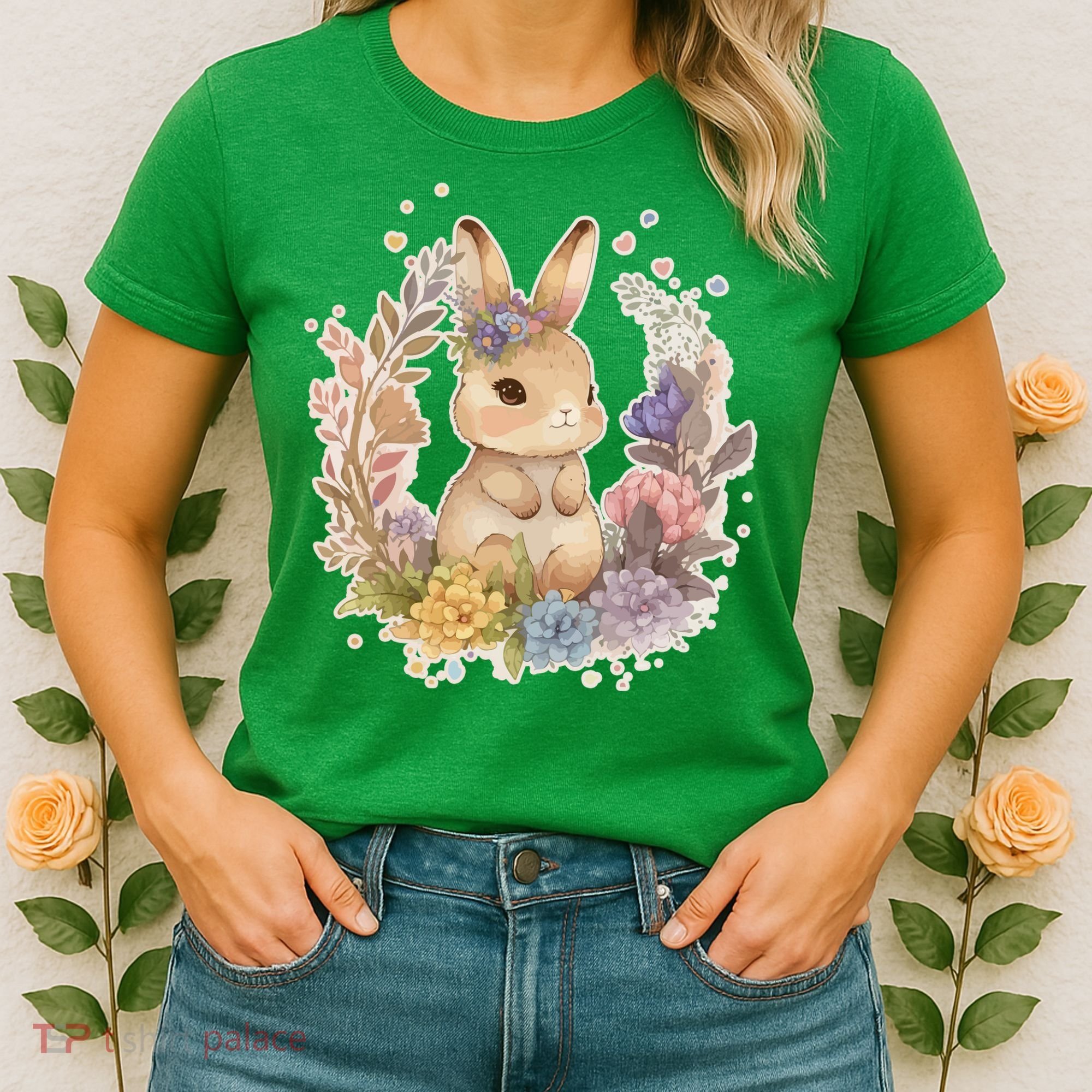 Cute Springtime Floral Baby Bunny Rabbit Women's T-Shirt