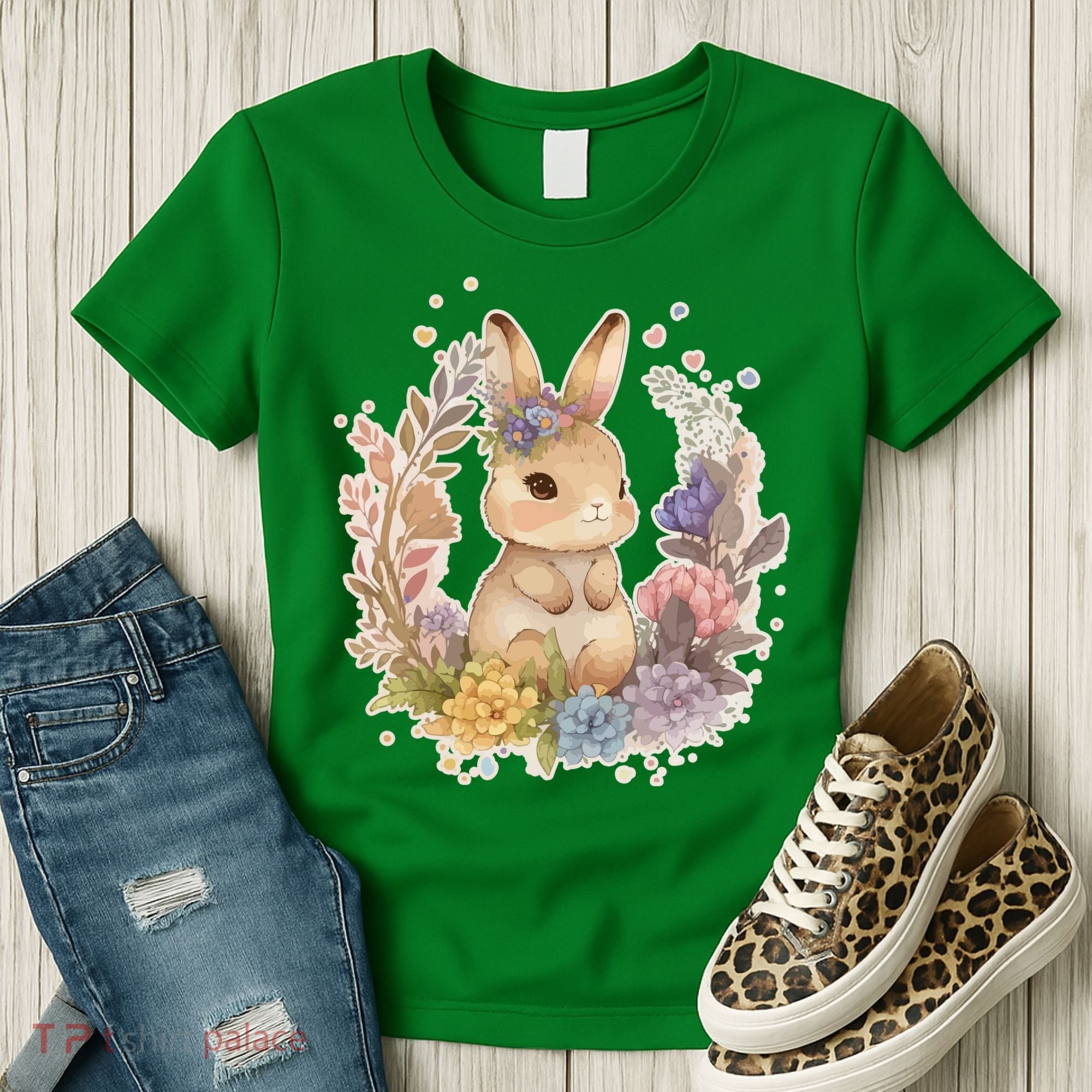 Cute Springtime Floral Baby Bunny Rabbit Women's T-Shirt