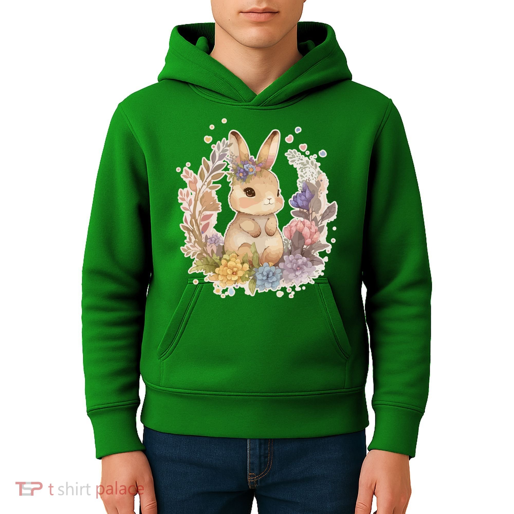 Cute Springtime Floral Baby Bunny Rabbit Kids Hoodie