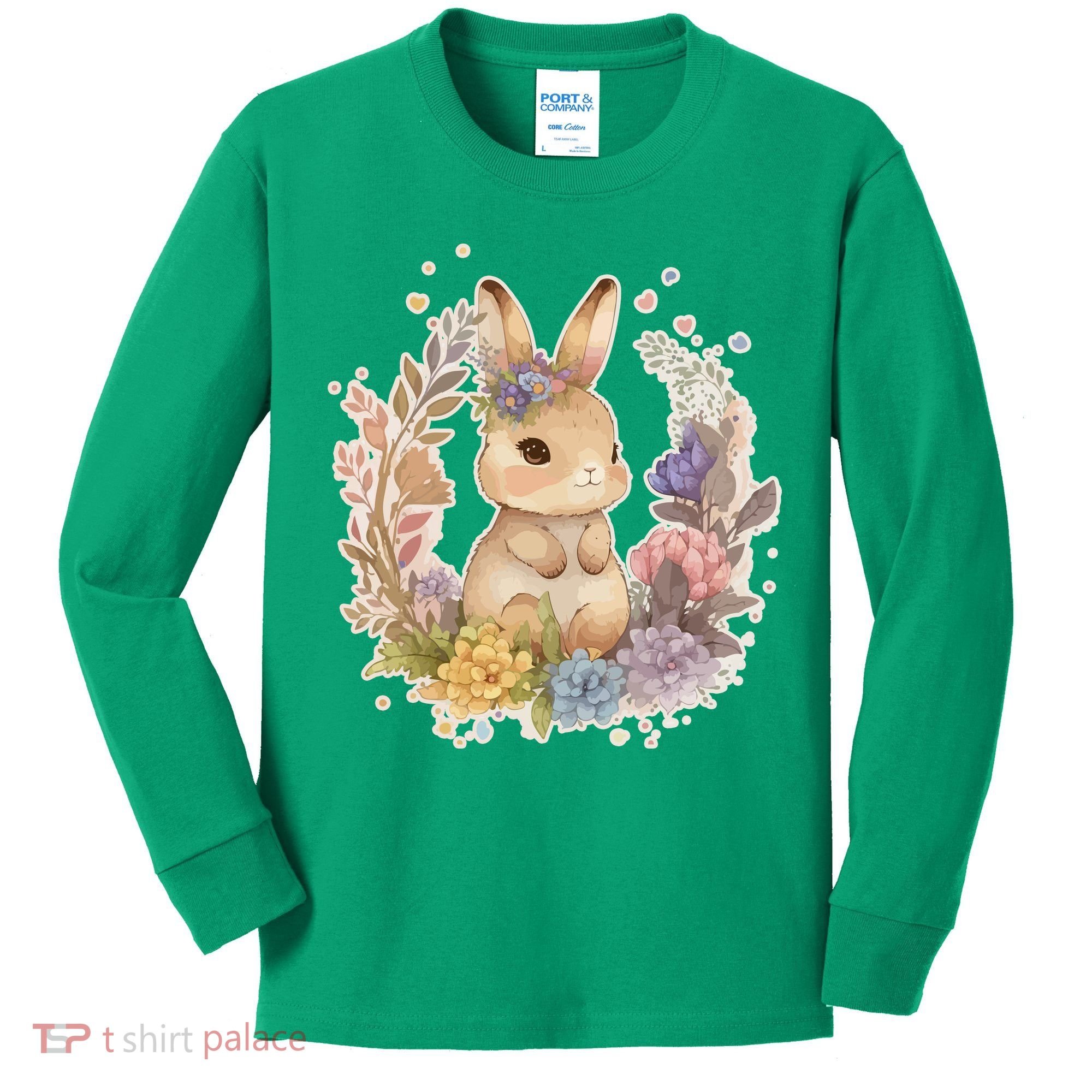 Cute Springtime Floral Baby Bunny Rabbit Kids Long Sleeve Shirt