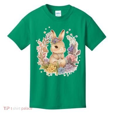 Cute Springtime Floral Baby Bunny Rabbit Kids T-Shirt