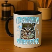 Circumcision Survivor Funny Oddly Specific Cat Meme Cats Coffee Mug thumb 4