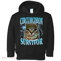Circumcision Survivor Funny Oddly Specific Cat Meme Cats Toddler Hoodie thumb 0
