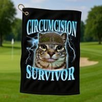 Circumcision Survivor Funny Oddly Specific Cat Meme Cats Golf Towel thumb 1