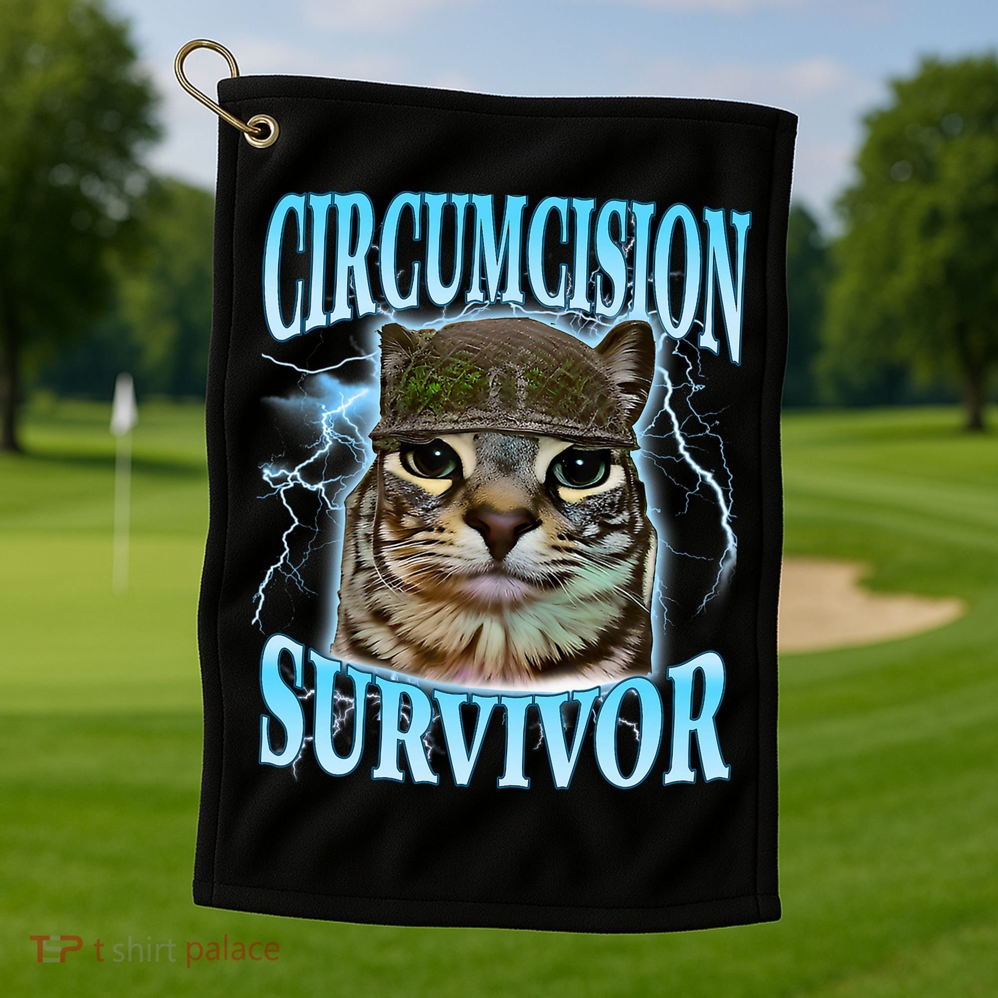 Circumcision Survivor Funny Oddly Specific Cat Meme Cats Golf Towel