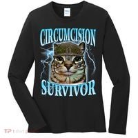 Circumcision Survivor Funny Oddly Specific Cat Meme Cats Women's Long Sleeve Shirt thumb 0