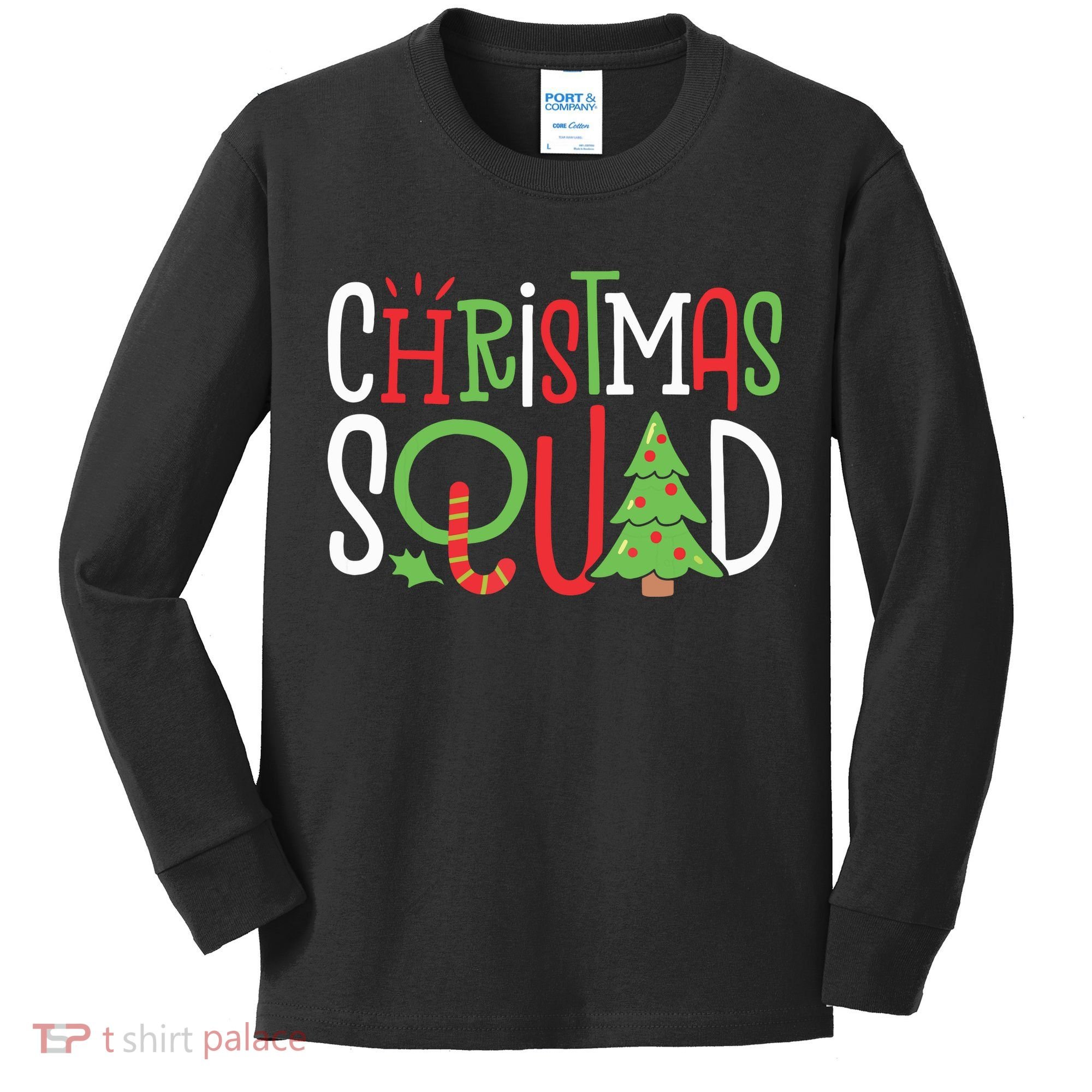 Christmas Squad Funny Xmas Tree Family Matching Pajamas Boy Kids Long Sleeve Shirt