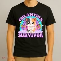 Chlamydia Survivor Funny Cat Sarcastic Inappropriate T-Shirt thumb 3