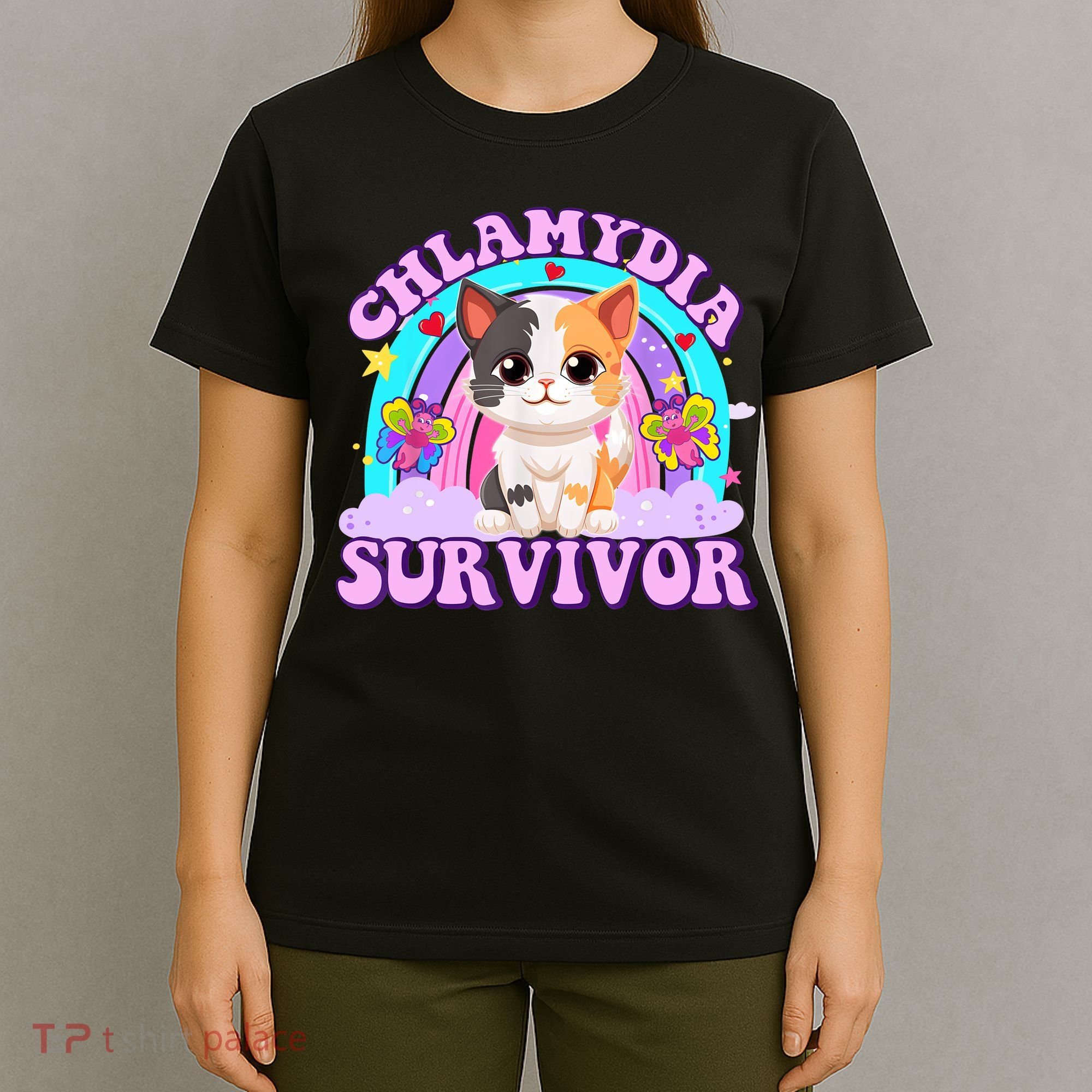 Chlamydia Survivor Funny Cat Sarcastic Inappropriate T-Shirt