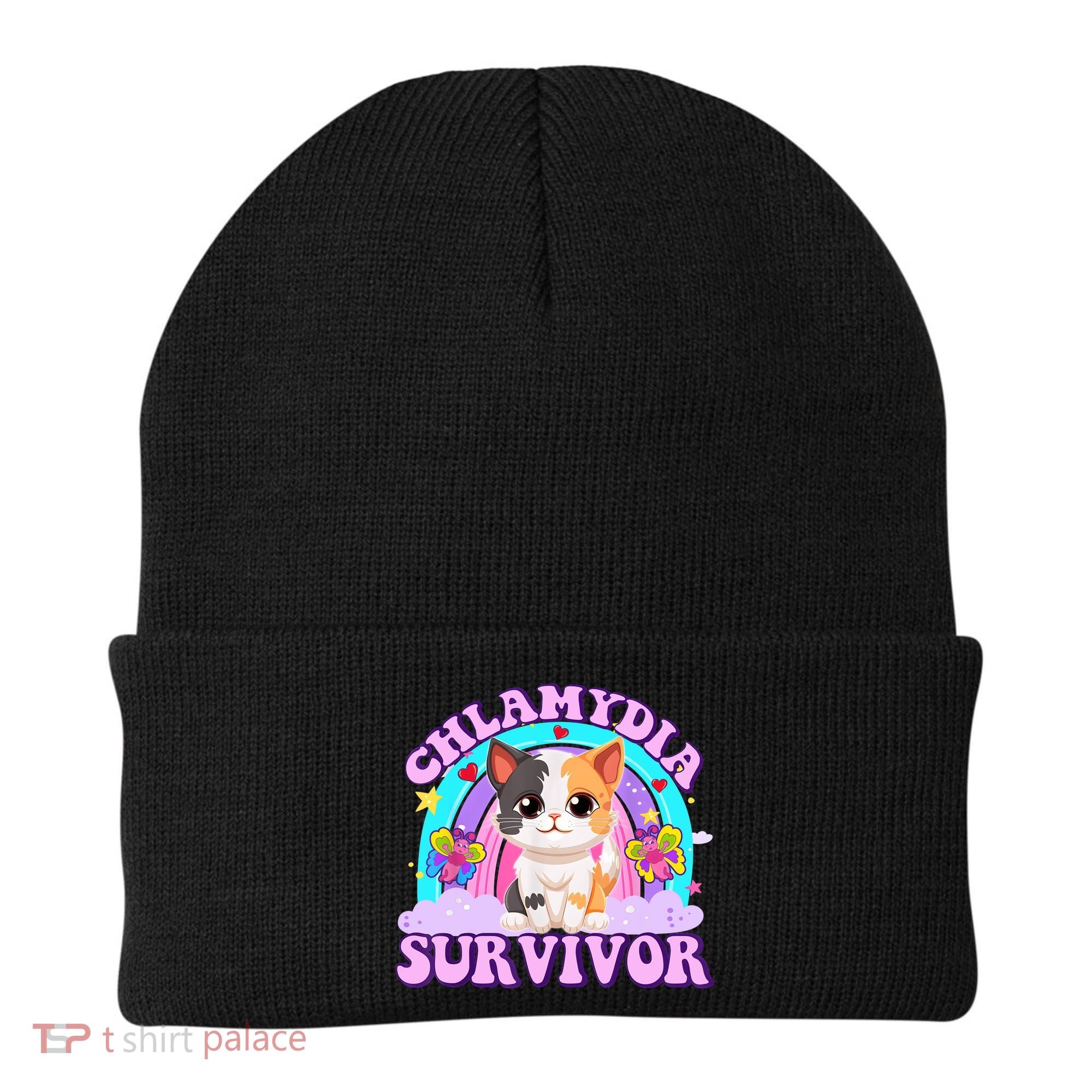 Chlamydia Survivor Funny Cat Sarcastic Inappropriate Beanie