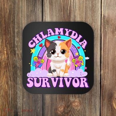 Chlamydia Survivor Funny Cat Sarcastic Inappropriate Coaster
