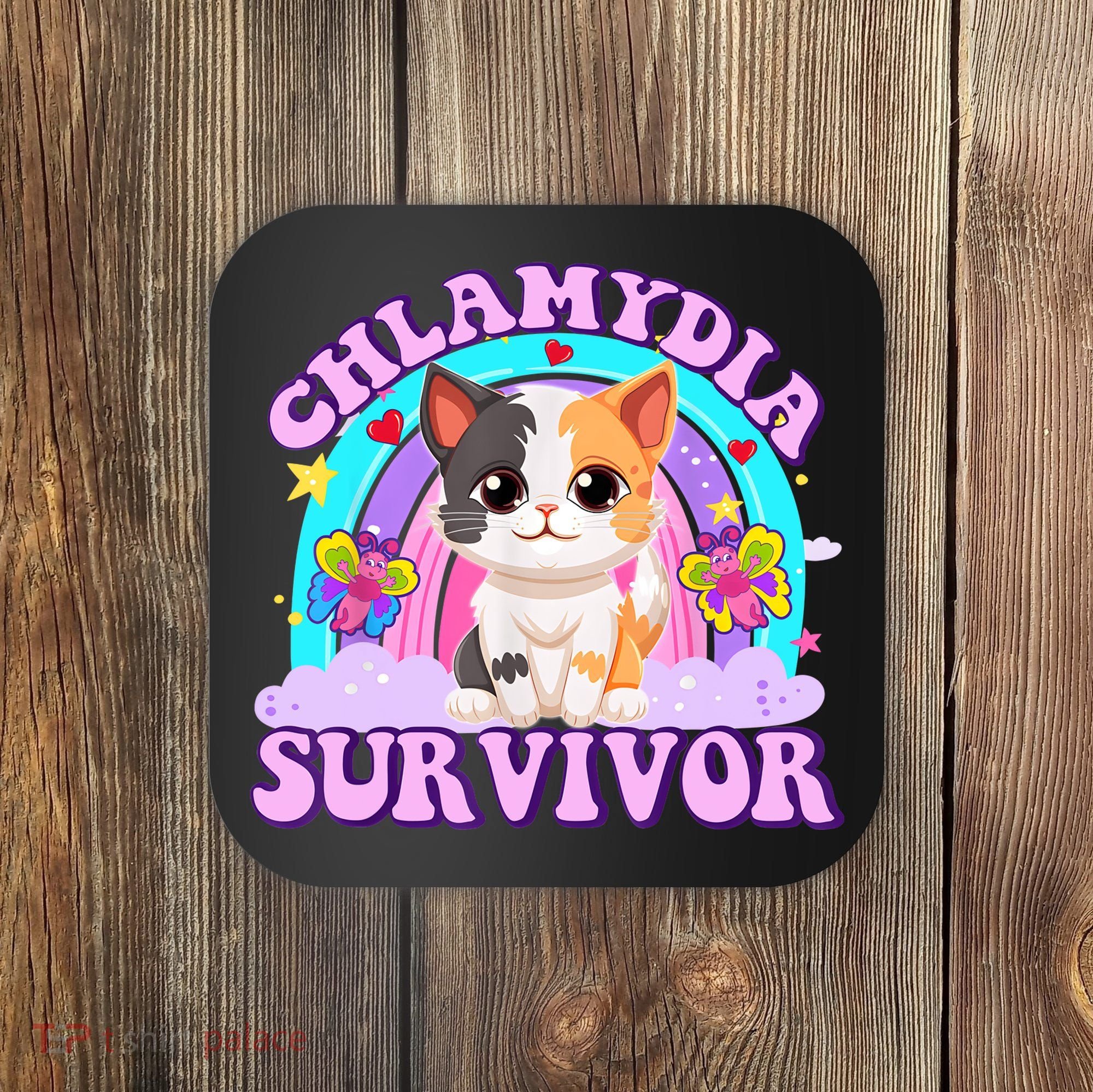 Chlamydia Survivor Funny Cat Sarcastic Inappropriate Coaster